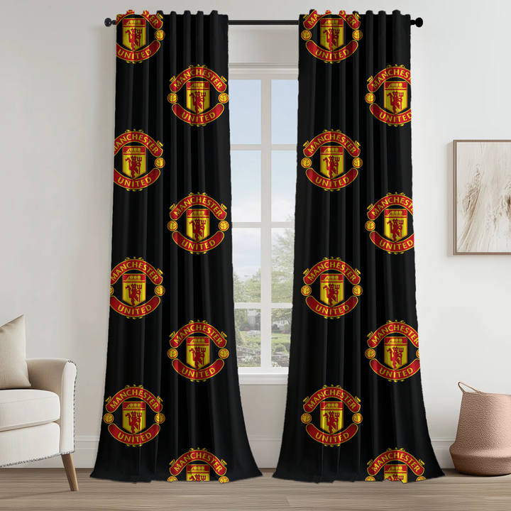Manchester United FC Curtains | Red & Black | Licensed Merchandise | Eyelet, Ring Top, Rod Pocket Curtains | Blackout Lining Option