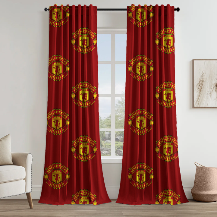 Manchester United FC Curtains | Red & Black | Licensed Merchandise | Eyelet, Ring Top, Rod Pocket Curtains | Blackout Lining Option