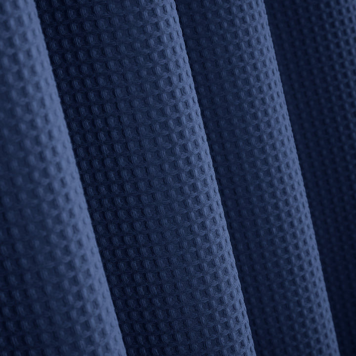 Navy Blue Organic Cotton Waffle Shower Curtain | Mold Resistant | Quick Dry