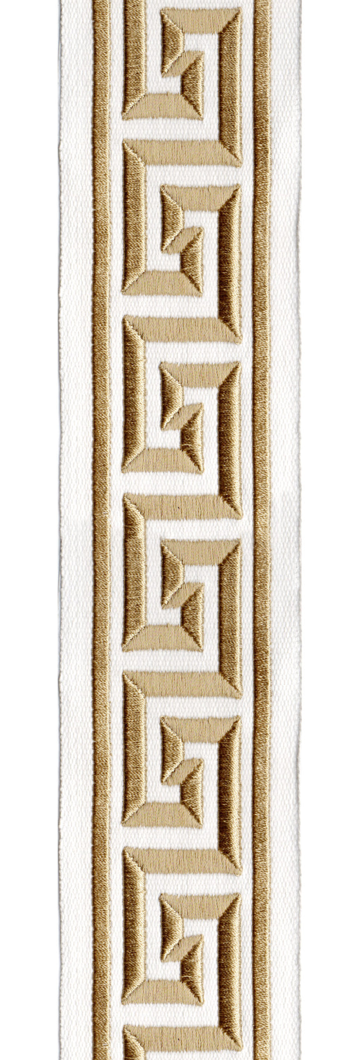 Greek Key Embroidered Trim | 6cm Wide Cotton Canvas | Classic Design for Curtains, Cushions & Crafts | By the Metre Ivory Gold