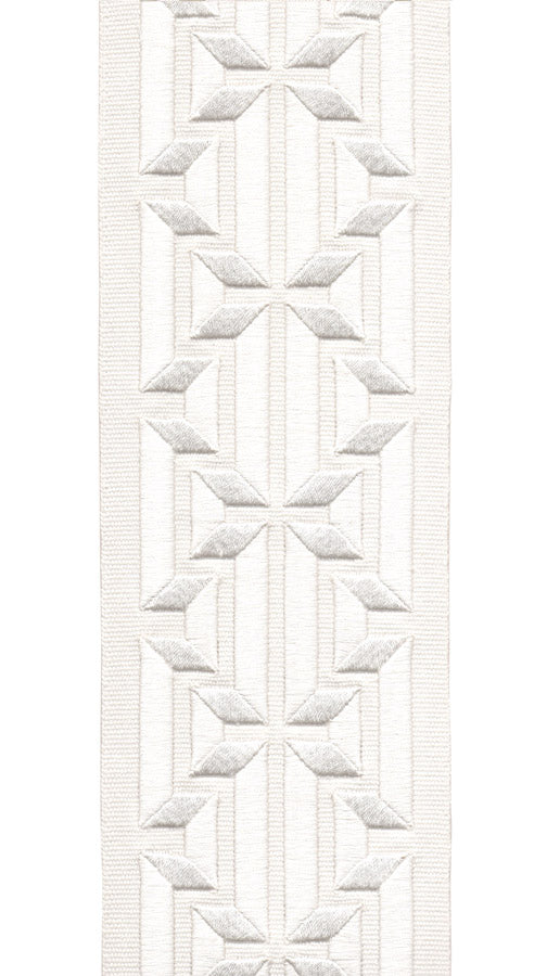 Geometric Embroidered Trim Greek Key | 10cm Wide | Modern Design for Curtains, Cushions & Crafts | By the Metre Ivory White