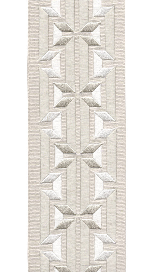 Geometric Embroidered Trim Greek Key | 10cm Wide | Modern Design for Curtains, Cushions & Crafts | By the Metre Palegrey Cream