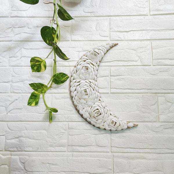 Handmade Seashell Moon Wall Art - 12" Crescent Moon Decor - Coastal Style