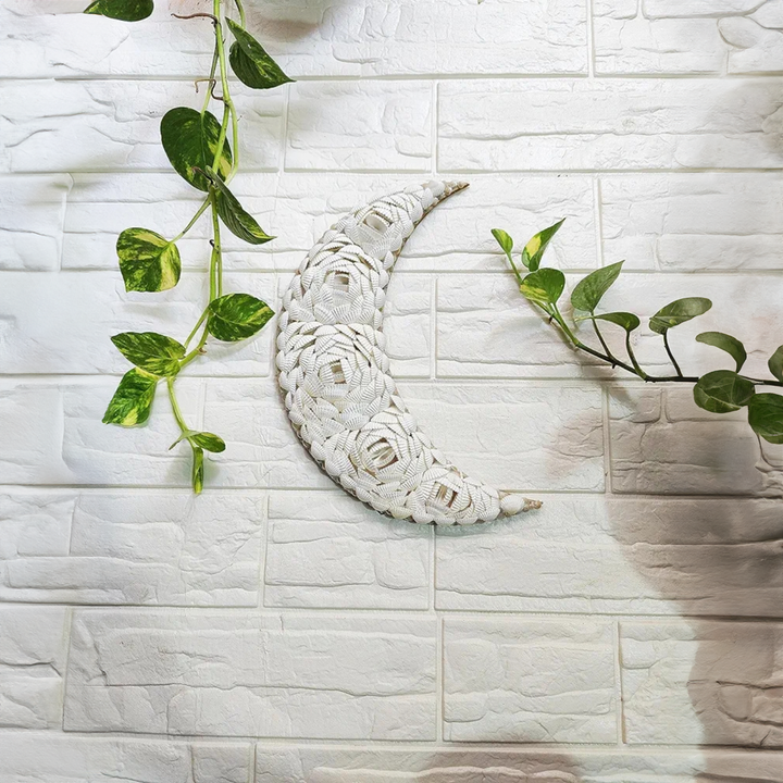 Handmade Seashell Moon Wall Art - 12" Crescent Moon Decor - Coastal Style