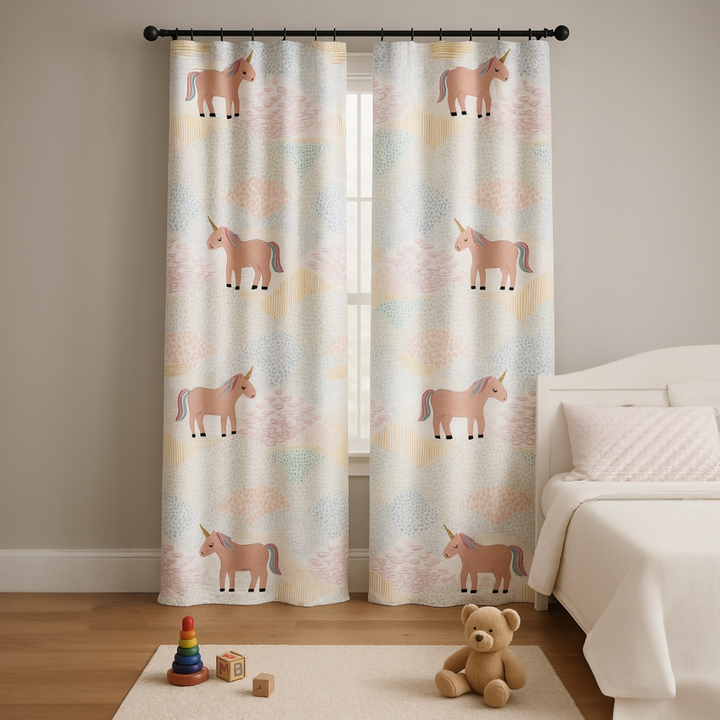 Embroidered Unicorn Children's Curtains | Pastel Design | Blackout or Cotton Lined | Custom Sizes