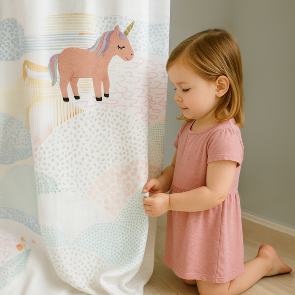Embroidered Unicorn Children's Curtains | Pastel Design | Blackout or Cotton Lined | Custom Sizes