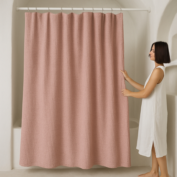 Blush Pink Cotton Waffle-Weave Shower Curtain – Extra-Wide, Extra-Long & Custom Sizes
