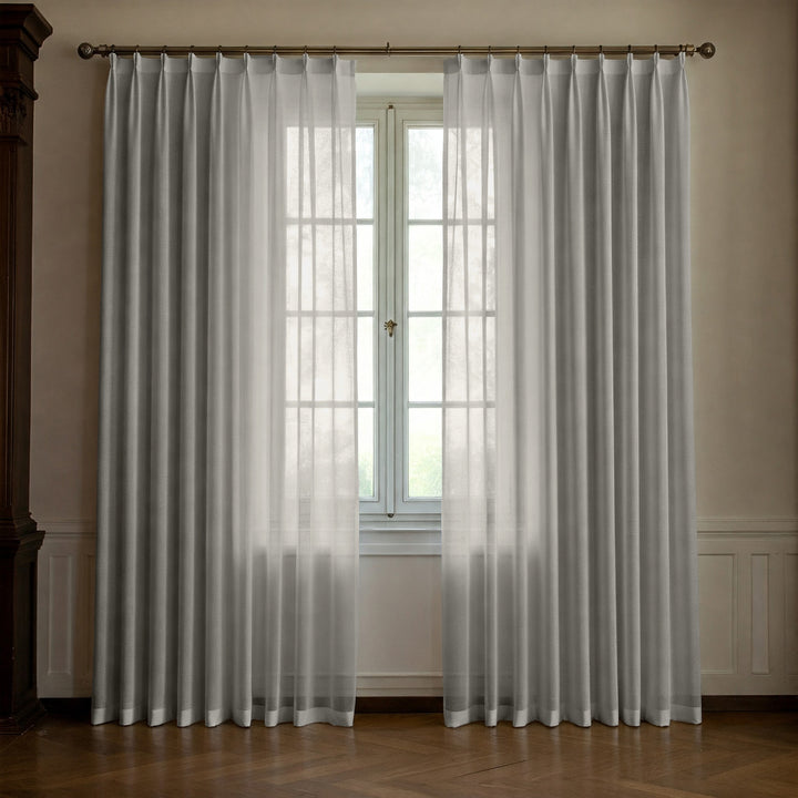 Pale Grey Linen Sheer Curtains - Triple Pinch Pleat - Made to Measure