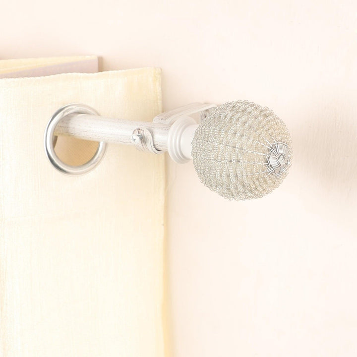Extendable Curtain Pole White | Rod With Beaded Finials | 61-366cm | All Fittings Included