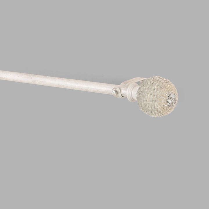 Extendable Curtain Pole White | Rod With Beaded Finials | 61-366cm | All Fittings Included