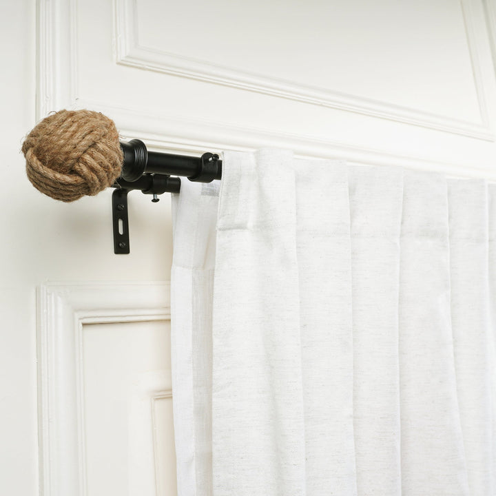 Black Double Curtain Pole with Rope Finials | Extendable & Adjustable | 28 to 144 Inch