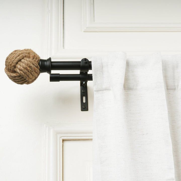 Black Double Curtain Pole with Rope Finials | Extendable & Adjustable | 28 to 144 Inch