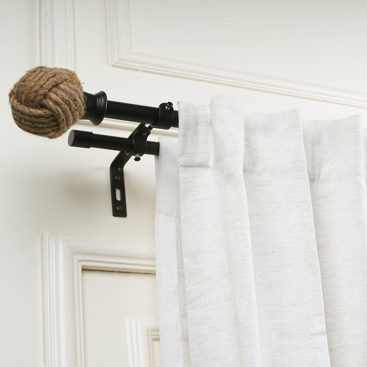 Black Double Curtain Pole with Rope Finials | Extendable & Adjustable | 28 to 144 Inch