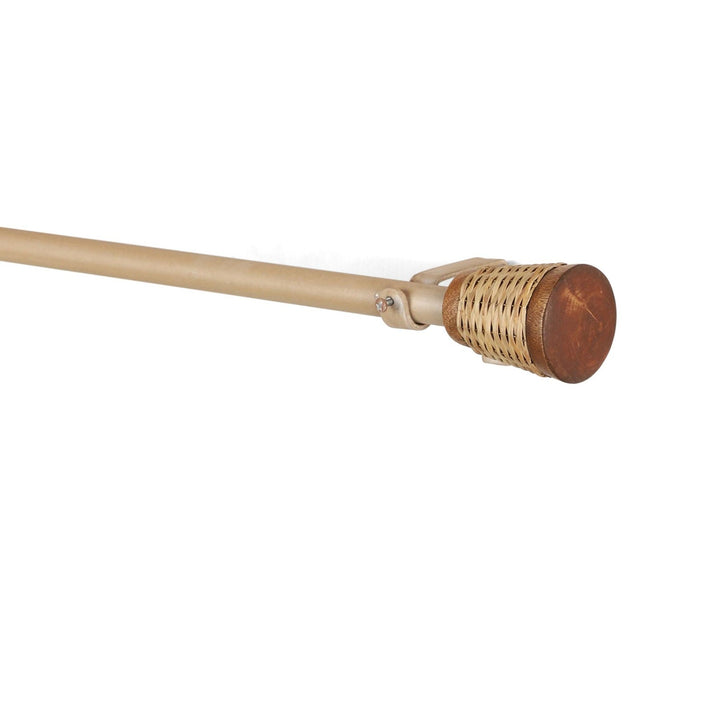 Beige Extendable Curtain Pole | Wooden Rattan Woven Finials | 61-366cm