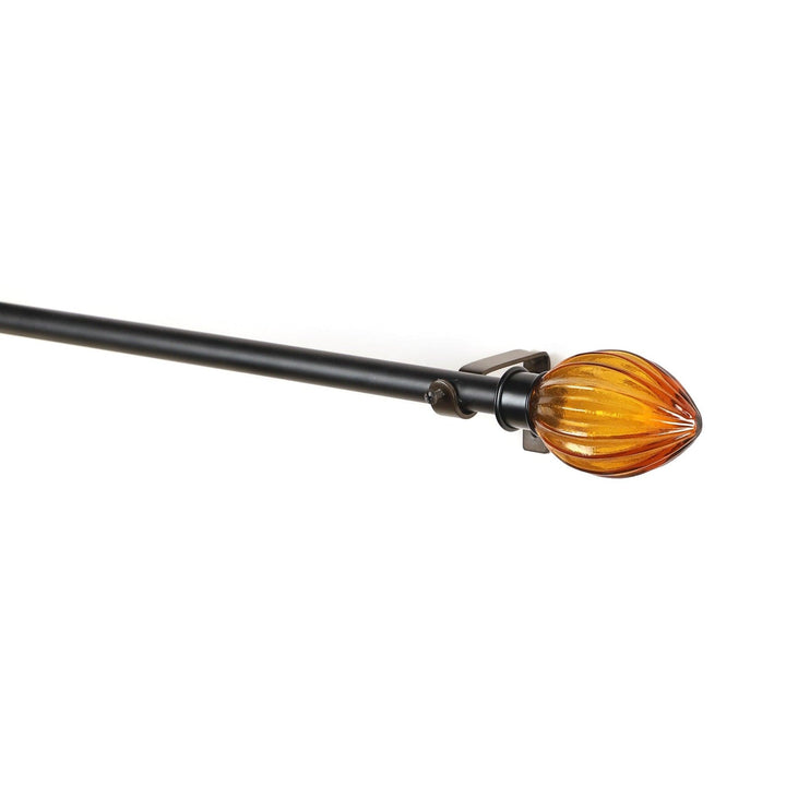 Black Extendable Curtain Pole | 25mm | Amber Glass Finials | 61-366cm