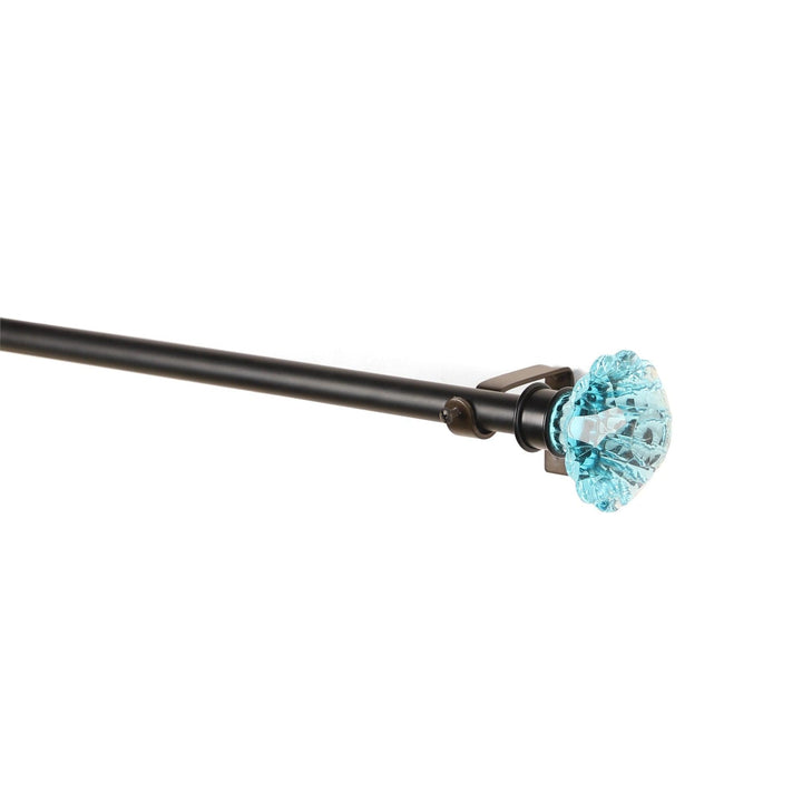 Black Extendable Telescopic Curtain Pole | Rod With Turquoise Glass Finials | 61-366cm
