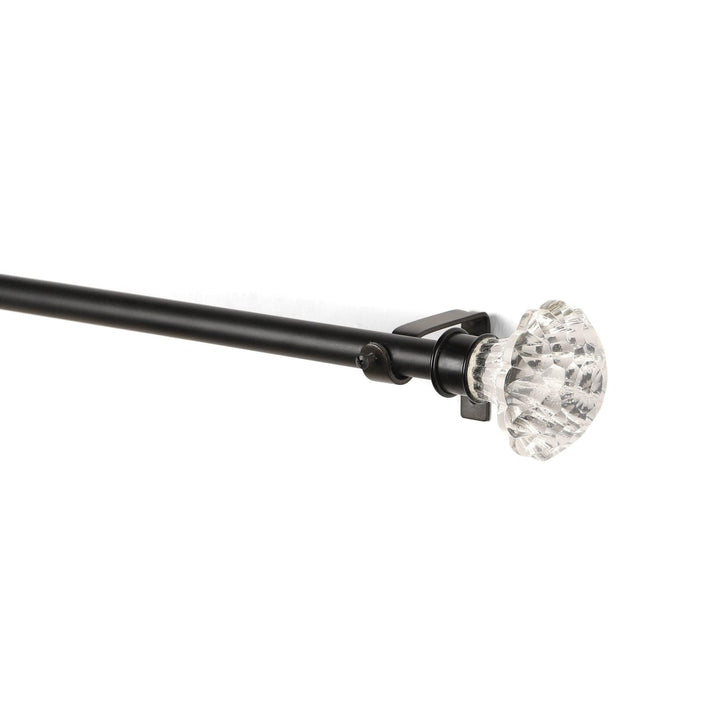 Black Extendable Telescopic Curtain Pole | Rod With Crystal Glass Finials | 61-366cm