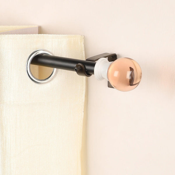 Black Extendable Curtain Pole | Coral Glass Finials | 61-366cm