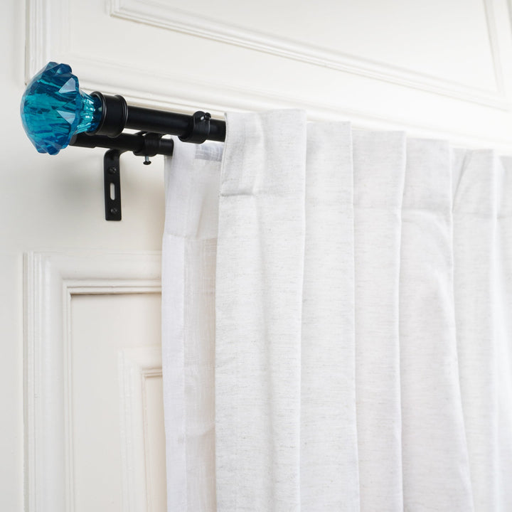 Double Curtain Pole | Black | Extendable | Turquoise Ball Finials | 28-144 Inch