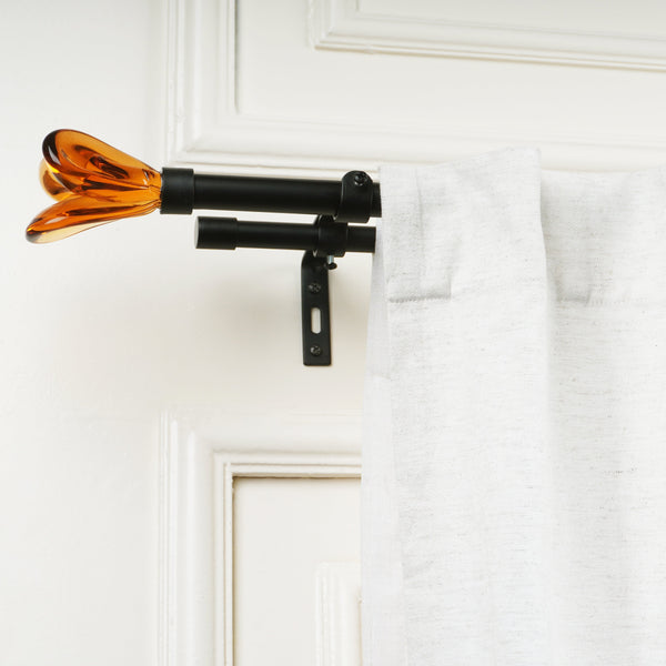 Double Curtain Pole | Black | Extendable & Adjustable | 28-144 Inch | Butterfly Finials