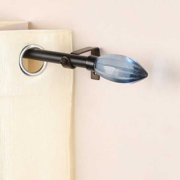 Black Extendable Telescopic Curtain Pole | Rod With Blue Glass Finials | 61-366cm