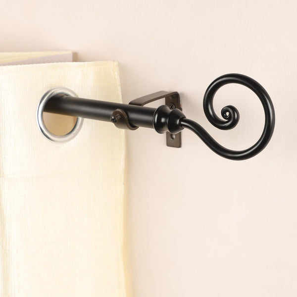 Black Extendable Curtain Pole | Curled Metal Finials | 61-366cm