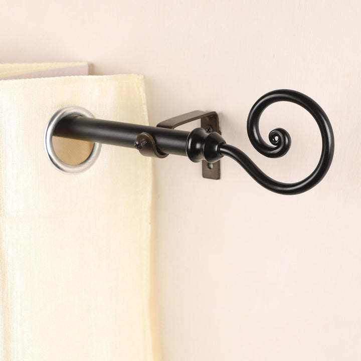 Black Extendable Curtain Pole | Curled Metal Finials | 61-366cm