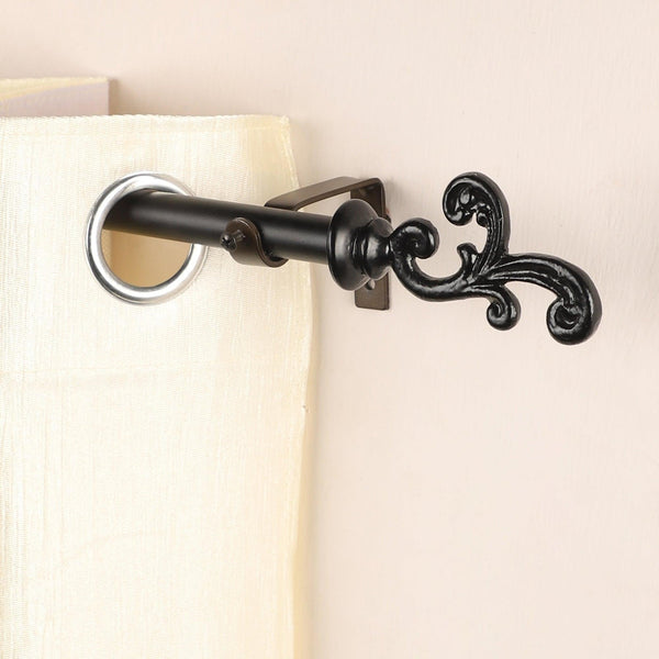 Black Extendable Curtain Pole | Ornate Metal Finials | 61-366cm | 25mm Thick