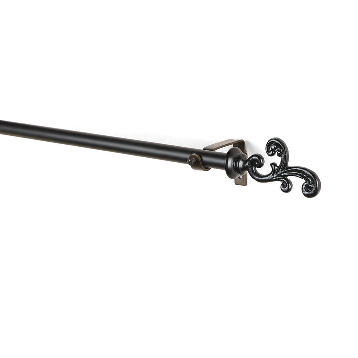 Black Extendable Curtain Pole | Ornate Metal Finials | 61-366cm | 25mm Thick