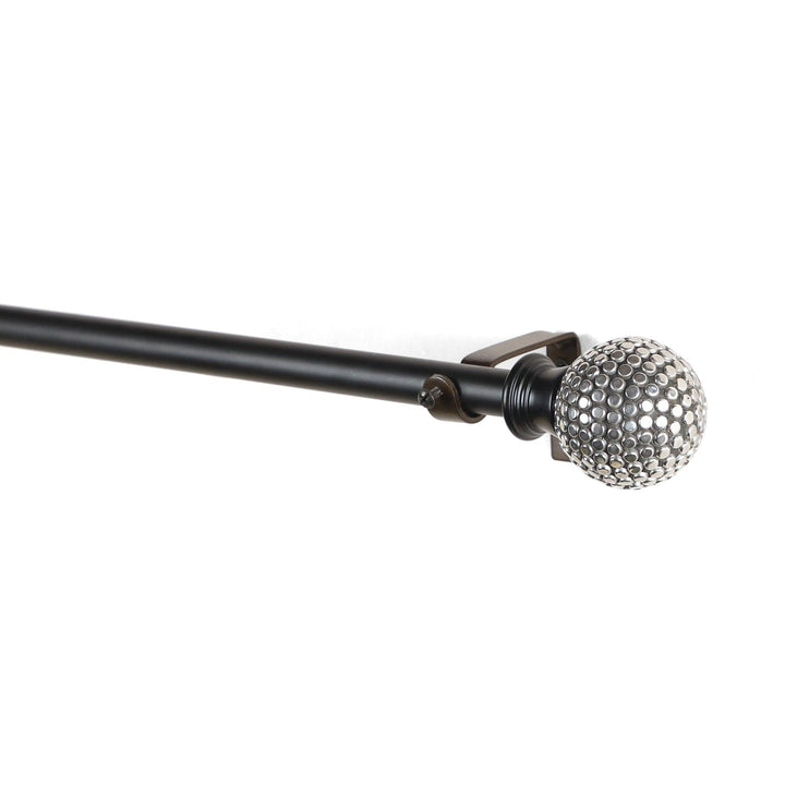 Black Extendable Telescopic Curtain Pole | Rod With Studded Ball Finials | 61-366cm