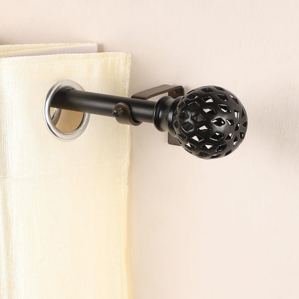 Black Extendable Curtain Pole | Geometric Finials | 61-366cm
