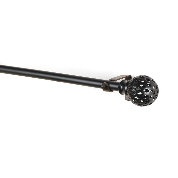Black Extendable Curtain Pole | Geometric Finials | 61-366cm
