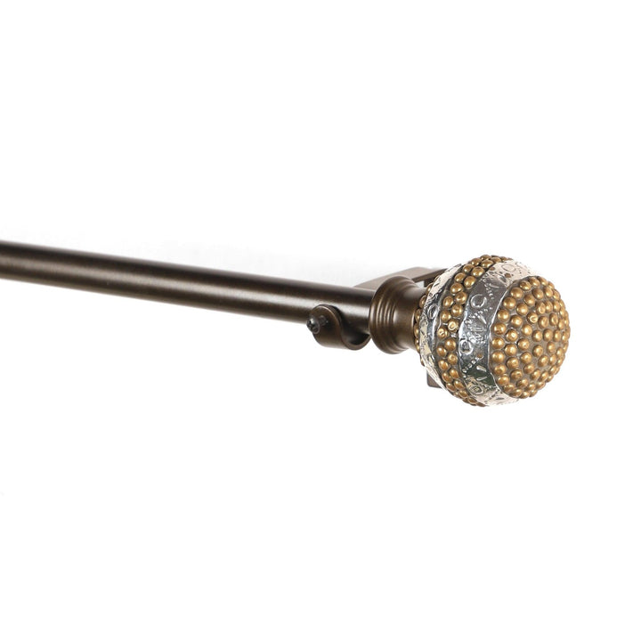 Black Extendable Telescopic Curtain Pole | Rod With Antique Brass Studded Finials | 61-366cm