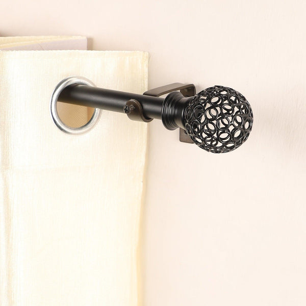 Black Extendable Curtain Pole | 25mm | Cage Finials | 61-366cm