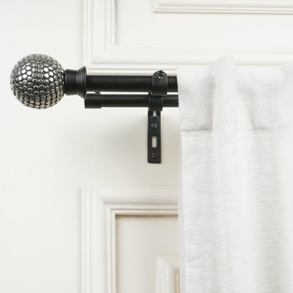 Black Double Curtain Pole with Ball Finials | Extendable & Adjustable | For Bay Windows | Small & Large Windows