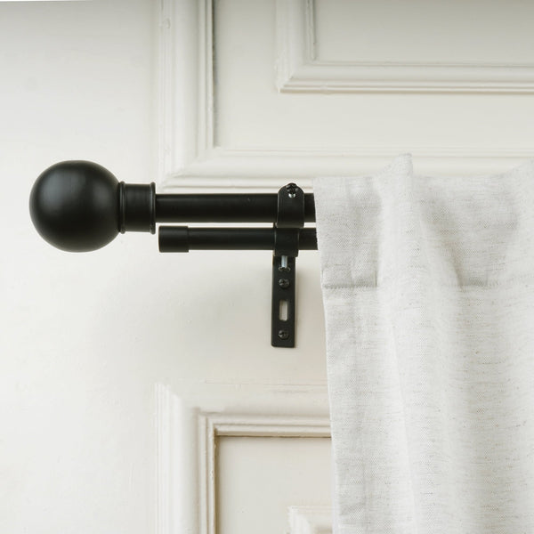 Matt Black Extendable Double Curtain Pole with Matt Black Ball Finials - 28-144 Inch