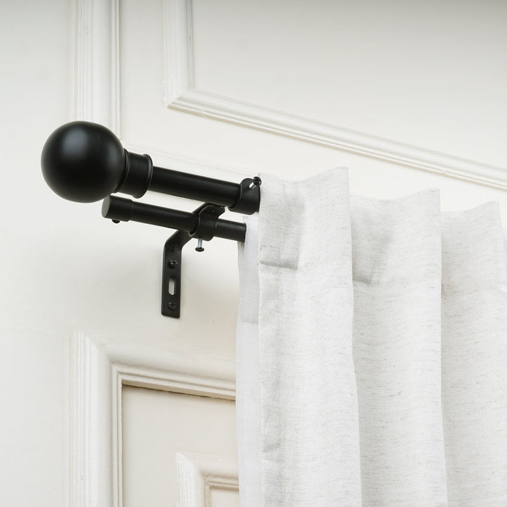 Matt Black Extendable Double Curtain Pole with Matt Black Ball Finials - 28-144 Inch