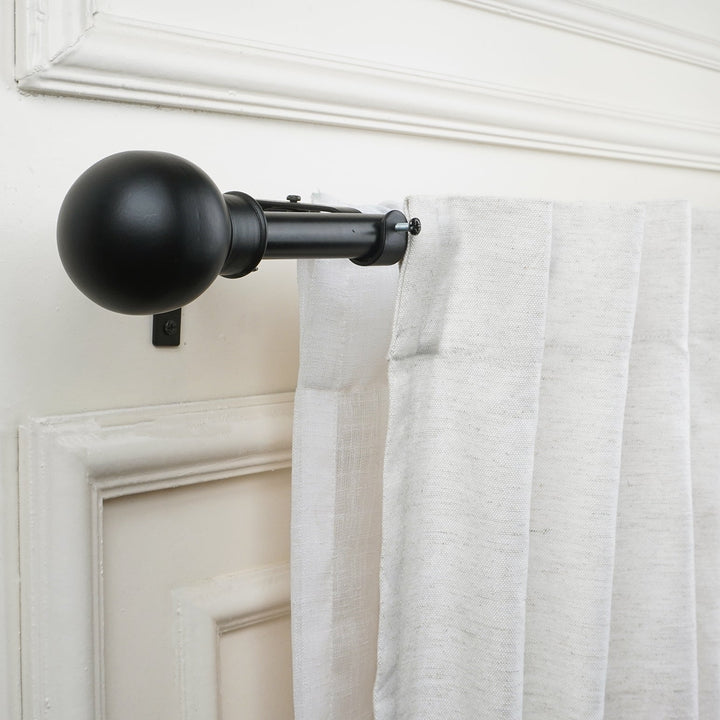 Matt Black Extendable Double Curtain Pole with Matt Black Ball Finials - 28-144 Inch