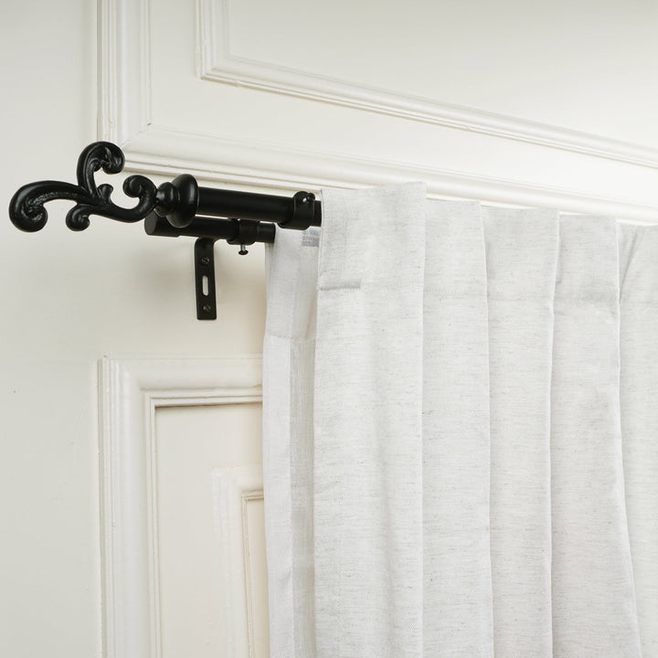 Black Extendable Double Curtain Pole | Ornate Finials | 28 to 144 Inch | Strong & Durable