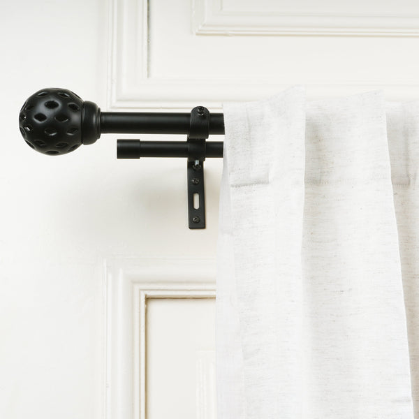 Double Curtain Pole | Black | Extendable & Adjustable | 28-144 Inch | Geometric Ball Finials