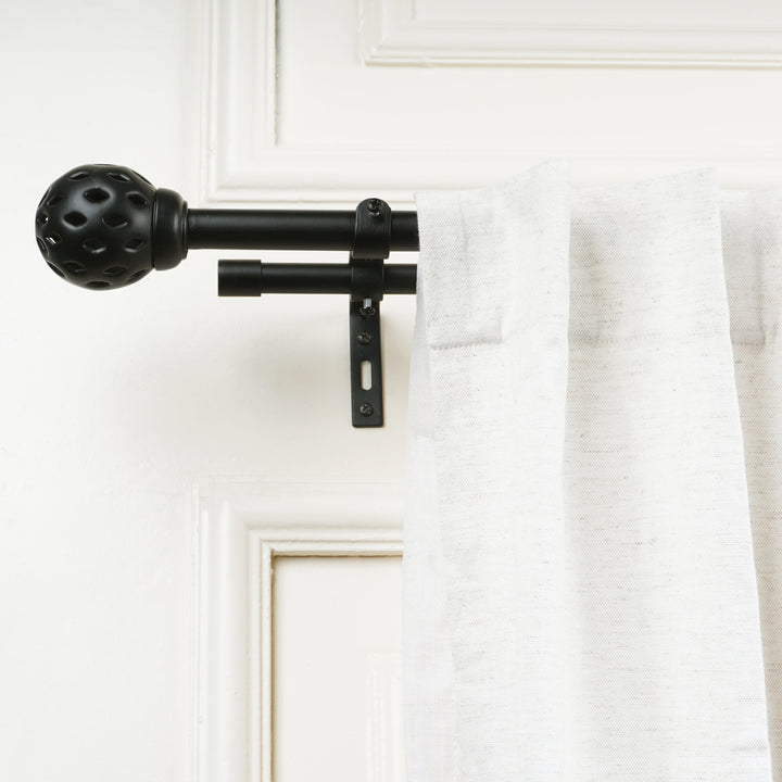 Double Curtain Pole | Black | Extendable & Adjustable | 28-144 Inch | Geometric Ball Finials