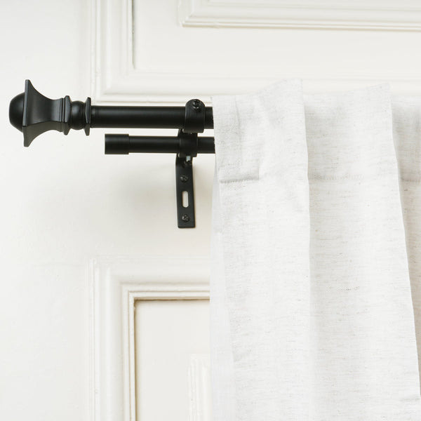 Black Extendable Double Curtain Rod with Decorative Urn Finials | All Window Sizes