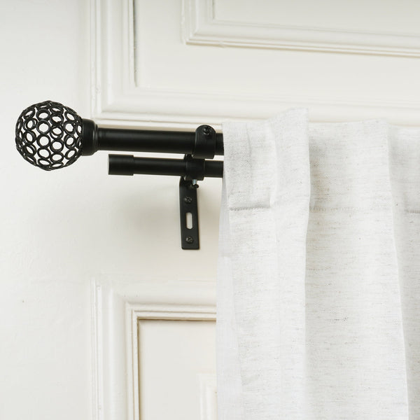 Black Extendable Double Curtain Pole With Decorative Cage Style Ball Finials