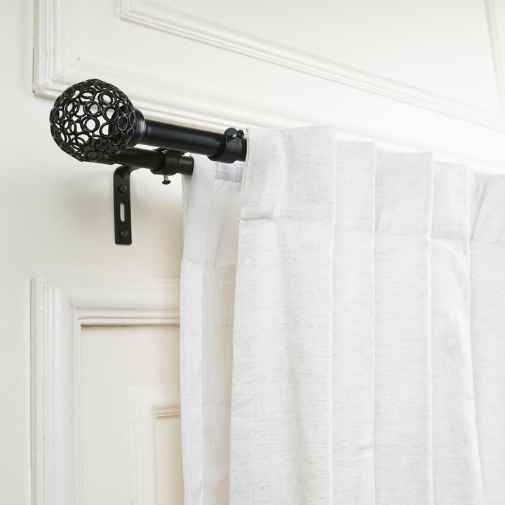 Black Extendable Double Curtain Pole With Decorative Cage Style Ball Finials