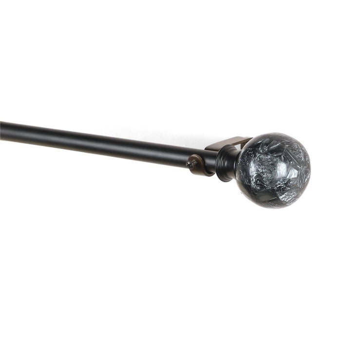 Black Extendable Telescopic Curtain Pole | Rod With Marbled Ball Finials | 61-366cm