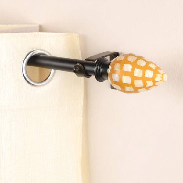 Black Extendable Curtain Pole | Marbled Teardrop Finials | 61-366cm