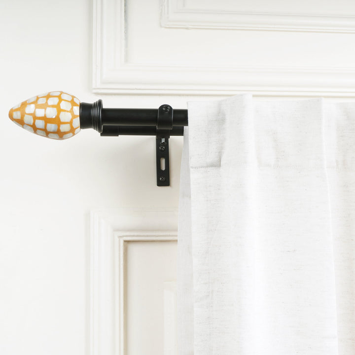 Black Double Curtain Pole Set with Ceramic Corn Cob Finials - Extendable, Telescopic, Rustproof - 71-122cm, 122-224cm, 213-366cm