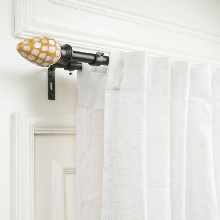 Black Double Curtain Pole Set with Ceramic Corn Cob Finials - Extendable, Telescopic, Rustproof - 71-122cm, 122-224cm, 213-366cm