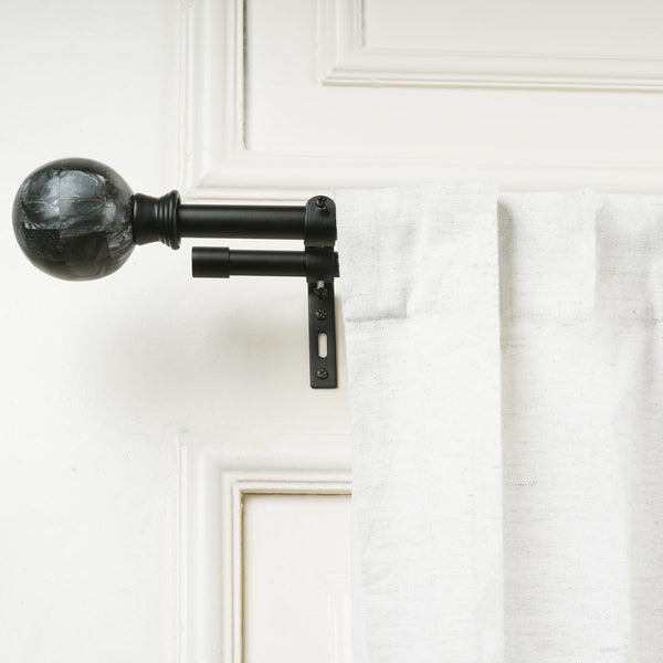 Double Curtain Pole | Matt Black | Extendable & Adjustable | 28-144 Inch | Marble Finials