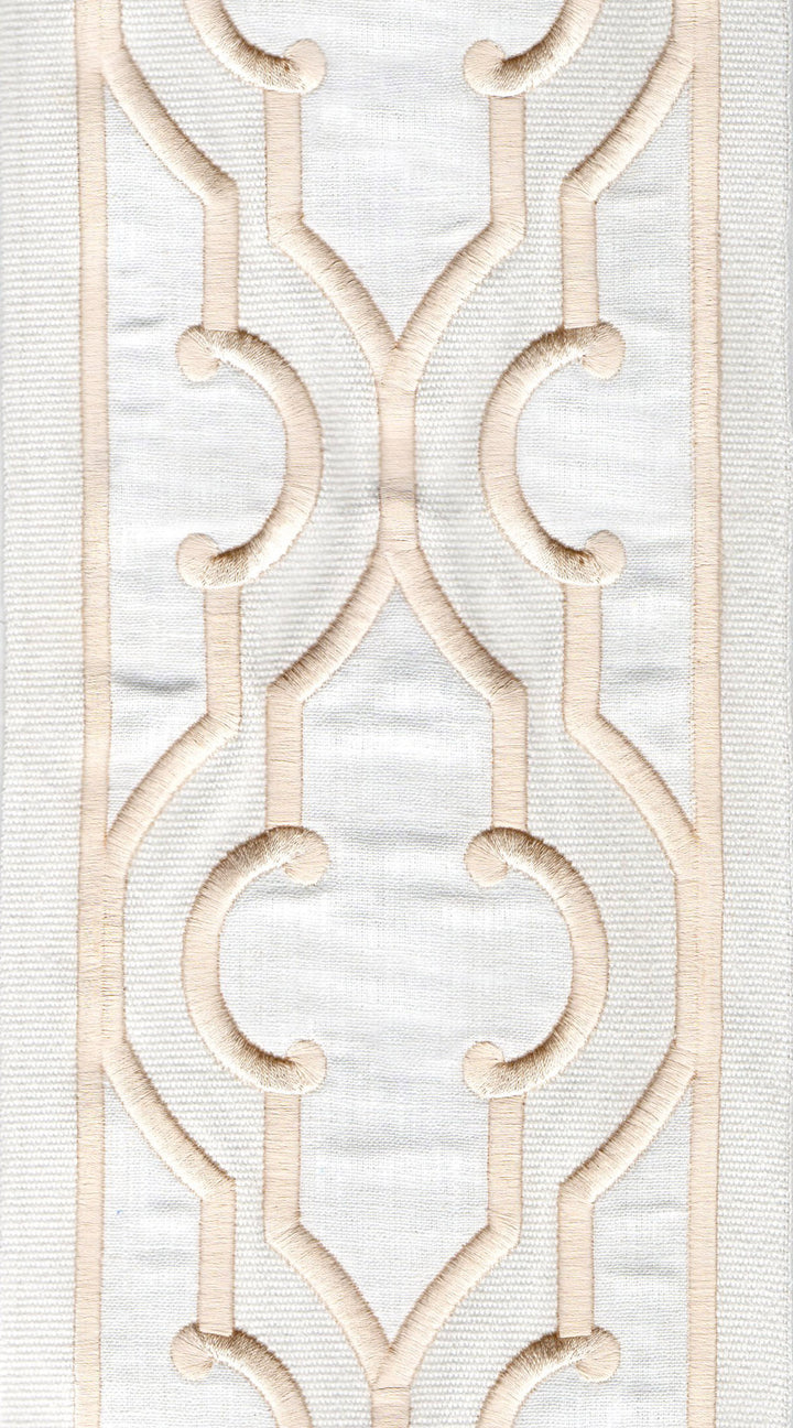 Wide Architectural Cotton Canvas Trim | 6 Inch / 15.2cm Embroidered Border Tape for Curtains & Furnishings | By The Metre Ivory Cream